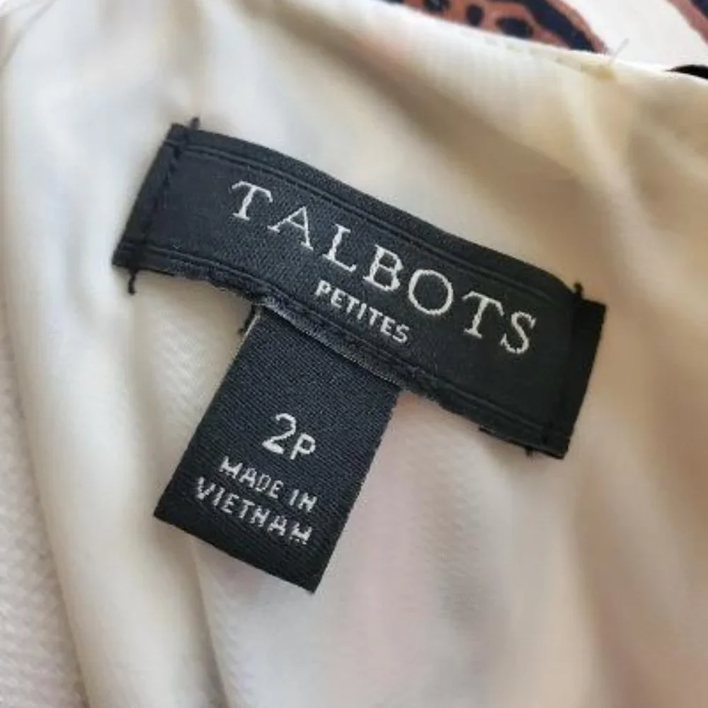 Red, Cream, Brown, Black, design Talbots dress Size 2P - Picture 5 of 9